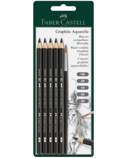 Set de creioane pentru acuarelă Faber-Castell Graphite Aquarelle - cu pensulă, 5 bucăți