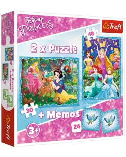 Set puzzle si joc memo Trefl 2 in 1 - Printesele Disney, Lumea minunata