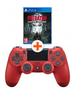 Controller - DualShock 4 - Magma Red, v2 + Predator: Hunting Grounds (PS4)