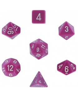 Set zaruri Chessex Opaque Poly 7 - Light Purple & White, 7 bucati