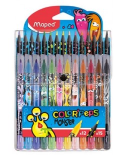 Set Maped Color Peps - Monster, 12 carioci + 15 creioane