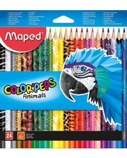 Set creioane colorate Maped Color Peps - Animals, 24 culori