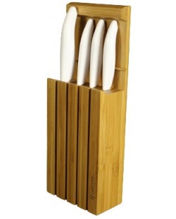 Set de cuțite din ceramică KYOCERA - Cu bloc de bambus, alb