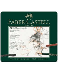 Set de creioane Faber-Castell Pitt Monochrome - 21 de bucăți, în cutie metalică