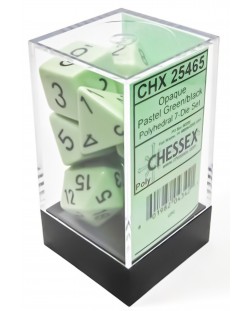 Set zaruri Chessex Opaque Pastel - Green/black Polyhedral, 7 bucati