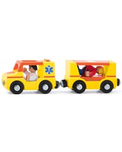 Set Woody - Accesorii pentru trenuleț din lemn, ambulanță, 4 piese