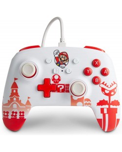 Controller PowerA - Enhanced, cu fir, pentru Nintendo Switch, Mario Red/White