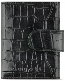 Husă din piele pentru carduri de credit Bugatti Smart - Croco, Protecție RFID, negru
