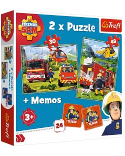 Set puzzle si joc  memo Trefl 2 in 1  - Fireman Sam, Pompieri in actiune