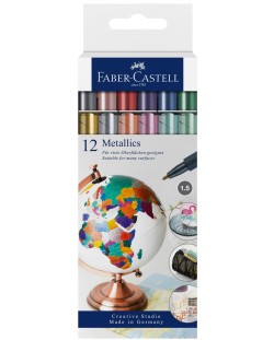 Set de markere Faber-Castell Metallics - 12 culori metalice, partea superioară rotundă