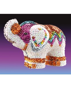 Set creativ KSG Crafts Sequin Art - figurina 3D din paiete, Elefant