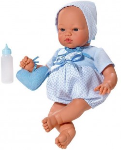 Papusa bebe Asi - Koke, cu costum albastru si gentuta, 36 cm