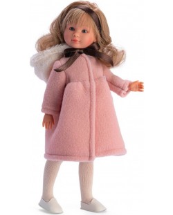 Papusa Asi - Celia, cu palton roz de lana si gluga, 30 cm