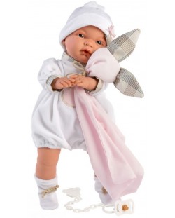 Papusa-bebe Llorens - Cu rochie ursulet si perna, 38 cm