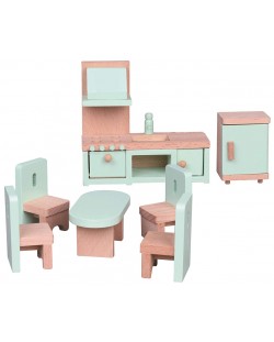 Set mini mobilier din lemn Lelin - Bucatarie, 7 piese