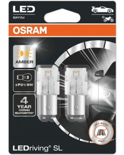 Becuri auto LED Osram - LEDriving, SL, Amber, P21/5W, 1.9W, 2 bucăți, galbene