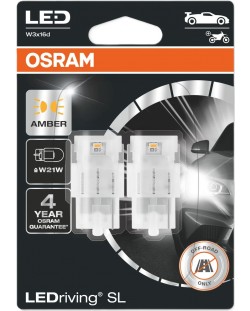 Becuri auto LED Osram - LEDriving, SL, Amber, W21W, 1.3W, 2 bucăți, galbene