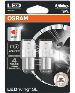 Becuri auto LED Osram - LEDriving, SL, Roșii, P21/5W, 1.7W, 2 bucăți, roșii