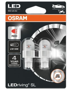 Becuri auto LED Osram - LEDriving, SL, Roșii, W16W, 1.4W, 2 bucăți, roșii