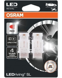 Becuri auto LED Osram - LEDriving, SL, Roșii, P27/7W, 1.7W, 2 bucăți, roșii