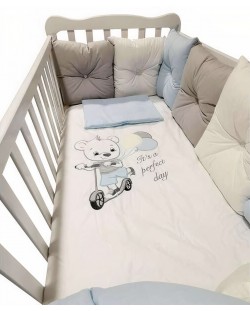 Set lenjerie de pat de lux  Bambino Casa - Pillows blu, 12 piese