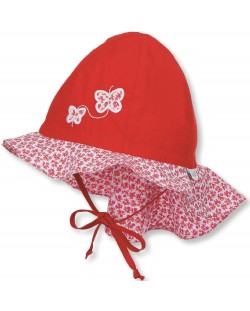 Pălărie de vară pentru copii cu protecție UV 30+ Sterntaler - Roșu cu fluturi, 51 cm, 18-24 luni