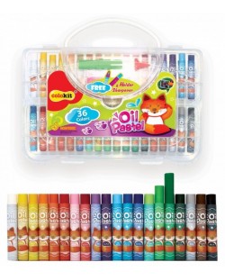 Creioane colorate cu ulei Colokit - 36 de culori, cu ascuțitor și suport