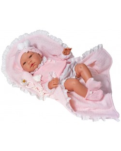 Papusa Asi - Bebe Maria, cu ciorapei roz si paturica
