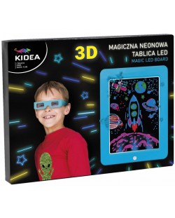 Tablita magica pentru desenat 3D cu LED Kidea - albastra, neon