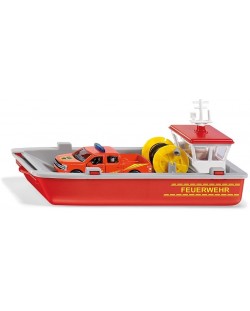 Jucarie metalica Siku - Barca de pompieri cu pick-up, 1:50