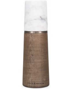 Moară de piper Cole & Mason - Marmură, 18,5 x 6 cm, lemn și marmură albă