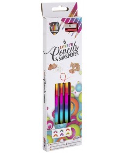 Creioane de colorat Grafix - Rainbow, 6 culori, ascuțitoare inclusă