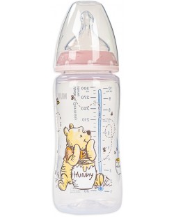 Nuk First Choice Bottle - Disney, TC, cu tetina din silicon, 300 ml, Pink/Bear Pooh cu miere