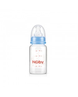 Biberon de sticlă cu gât larg Nuby, 120 ml, cu tetină Slow Flow
