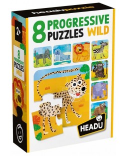 Puzzle-uri progresive educaționale Headu - Natură sălbatică, 8 bucăți