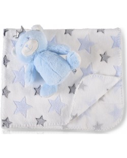 Paturica cu jucarie pentru bebelusi Cangaroo - Blue Bear, 90 x 75 cm	