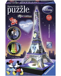 Puzzle 3D Ravensburger de 216 piese - Disney,  Turnul Eiffel noaptea