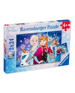 Puzzle Ravensburger 2 x 24 piese - Elsa, Anna, Olaf si  Sven