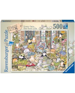 Puzzle Ravensburger din 500 de piese - Crazy Cats 12: Viața bună