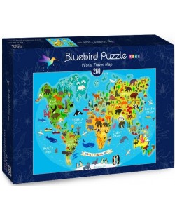 Puzzle Bluebird de 260 piese - World Travel Map