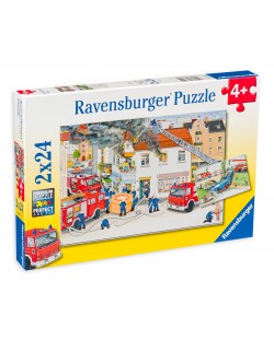 Puzzle Ravensburger  2 x 24 piese - Pompieri in actiune 