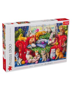 Puzzle Trefl din 1500 de piese - Pisici drăguțe pe canapea