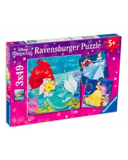 Puzzle Ravensburger din 3 x 49 piese - Ariel, Bell, Cenusareasa