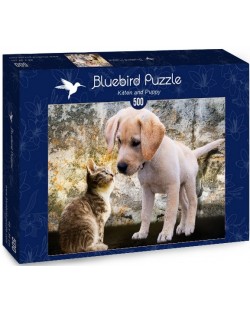 Puzzle Bluebird de 500 piese - Kitten and Puppy