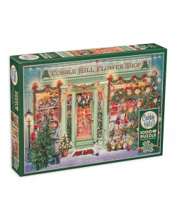 Puzzle Cobble Hill din 1000 piese - Magazin de flori de Crăciun