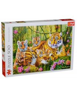 Puzzle Trefl de 500 piese - Familia de tigri, Marcello Corti