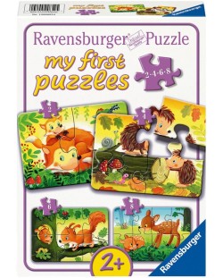 Puzzle Ravensburger 8 piese 4 în 1 - Primul meu puzzle: Distracție cu animale din pădure