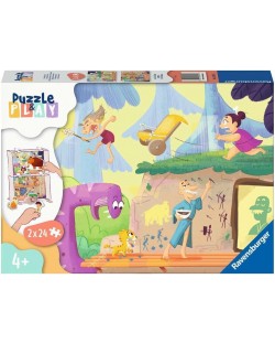 Joc de masă puzzle  Ravensburger din 2 х 24 piese - Oamenii cavernelor