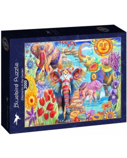 Puzzle Bluebird din 2000 de piese - Elefanți colorați