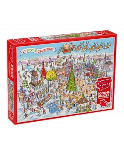 Puzzle Cobble Hill din 1000 piese - DoodleTown: 12 zile de Crăciun 